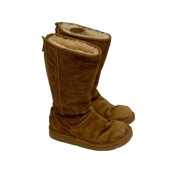 BOGO UGG Knightsbridge Tan Tall Suede Boot 5119 Shearling Lined Back Zip Women 5 - Picture 1 of 16
